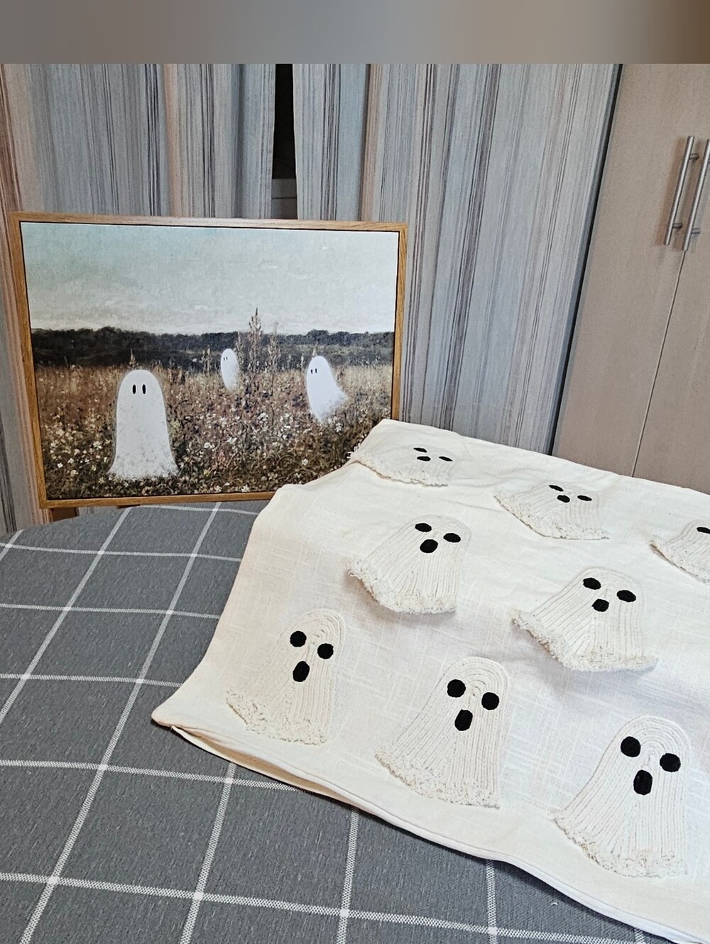 Spooky Ghost Framed Art Canvas & Pillow Cover